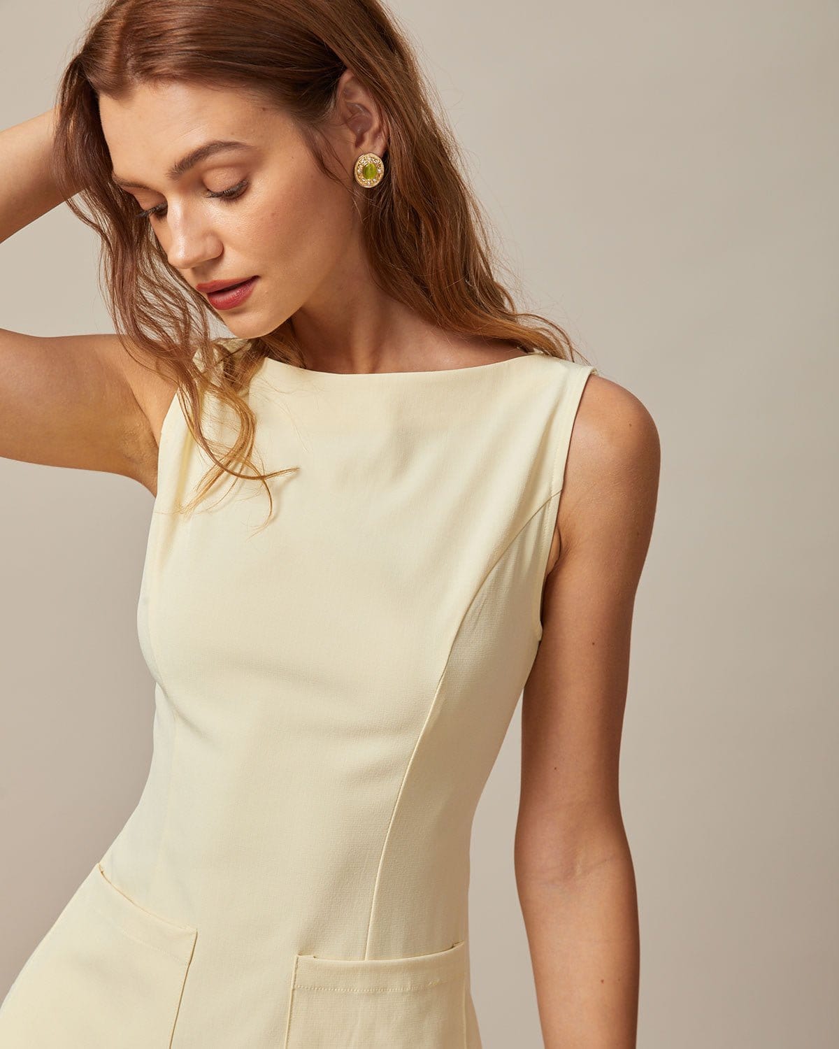 Yellow Boat Neck Cutout Mini Dress