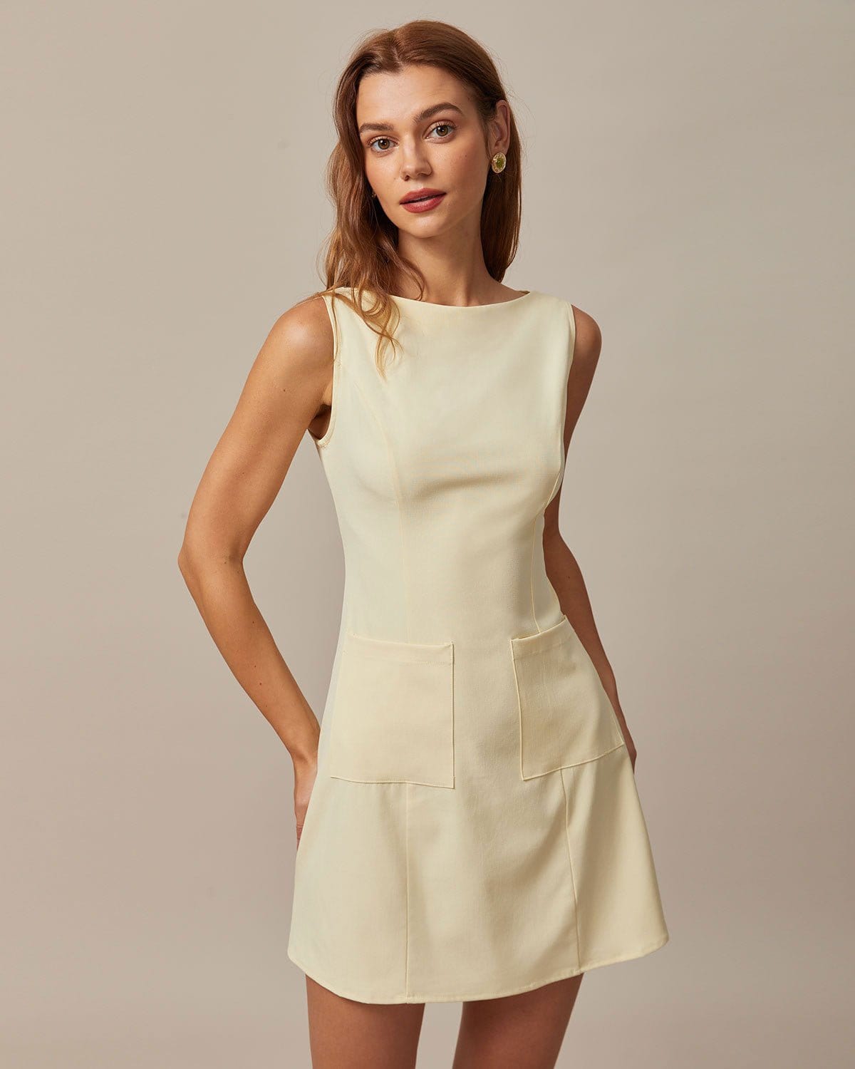 Yellow Boat Neck Cutout Mini Dress